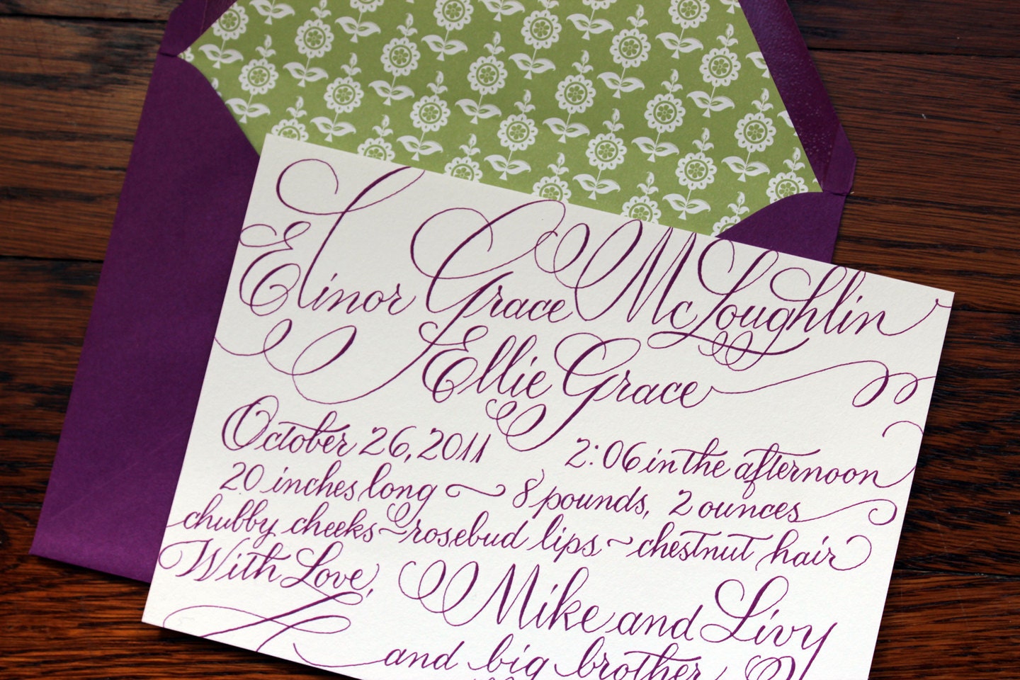 birth announcement - calligraphy