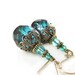 Aqua Emerald Earrings Antique Gold Brass Earrings Blue Green Earrings Vintage Czech Glass Drop Earrings