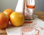 Set of 2 - Screen Printed Natural Cotton Breakfast Produce Bags - Eco Friendly - Reusable and Washable