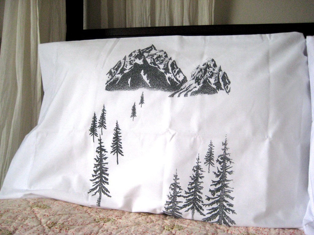 Pillow Cases - Screen Printed Scenic Mountain View Pillow Covers (set of 2 standard) - Eco Friendly Bedding