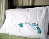 Screen Printed Pillow Cases - Set of 2 Standard Sized Revolver and Daisy Pillow Covers - Eco Friendly  Bedding