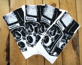 Screen Printed Organic Cotton Cloth Napkins - Eco Friendly Dinner Napkins - Vintage Camera Illustration