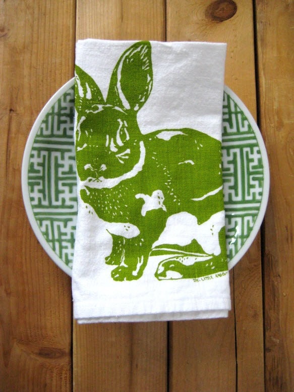 Screen Printed Organic Cotton Rabbit Cloth Napkins - Eco Friendly Dinner Napkins - Reusable and Washable