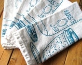 Hand Printed Organic Cotton Cloth Napkins - Eco Friendly Dinner Napkins - Mason Jar Illustration - Housewarming gift