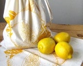 Set of 2 - Screen Printed Natural Cotton Citrus Produce Bags - Reusable and Washable
