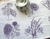 Screen Printed Organic Cotton Spring Flowers Flour Sack Tea Towel - Soft and Absorbent Dish Towel
