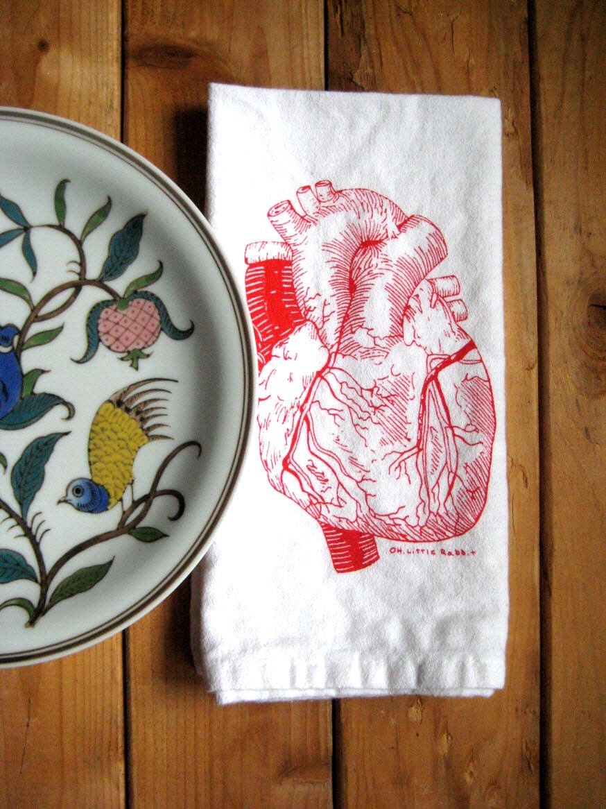 Screen Printed Organic Cotton Anatomical Heart Cloth Napkins