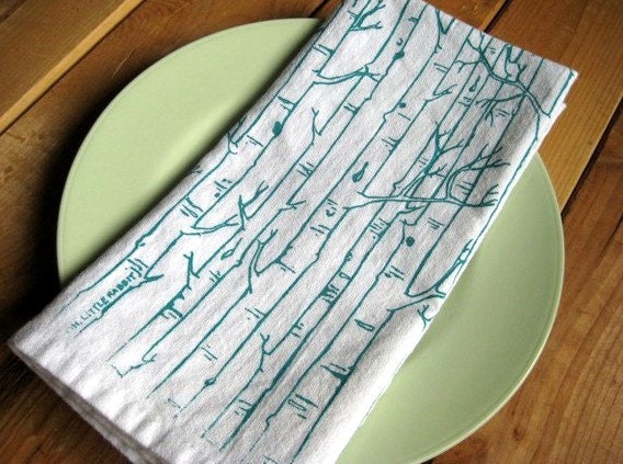 Screen Printed Birch Tree Organic Cotton Cloth Napkins - Eco Friendly Dinner Napkins