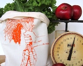 Set of 2 - Screen Printed Natural Cotton Reusable Produce Bags - Eco Friendly - Carrots