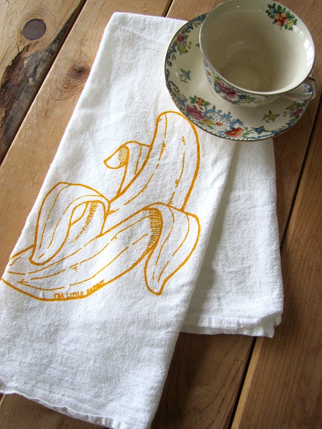 Tea Towel - Screen Printed Organic Cotton Flour Sack Towel - Soft and Absorbent Dish Towel - Banana Illustration