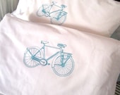 Screen Printed Pillow Cases - Set of 2 Standard Sized Bicycle Pillow Covers - Eco Friendly Bedding