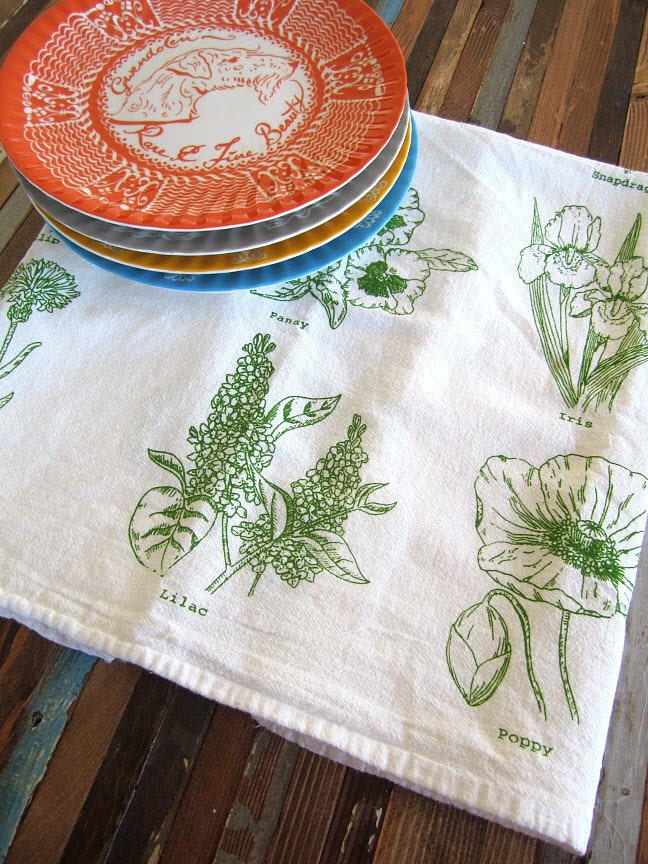 Screen Printed Organic Cotton Floral Kitchen Flour Sack Tea Towel - Eco Friendly and Awesome dish towel
