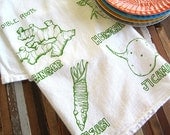 Screen Printed Organic Cotton Flour Sack Tea Towel - Edible Roots Illustration - Eco Friendly and Awesome Kitchen Towel - Soft and Absorbent