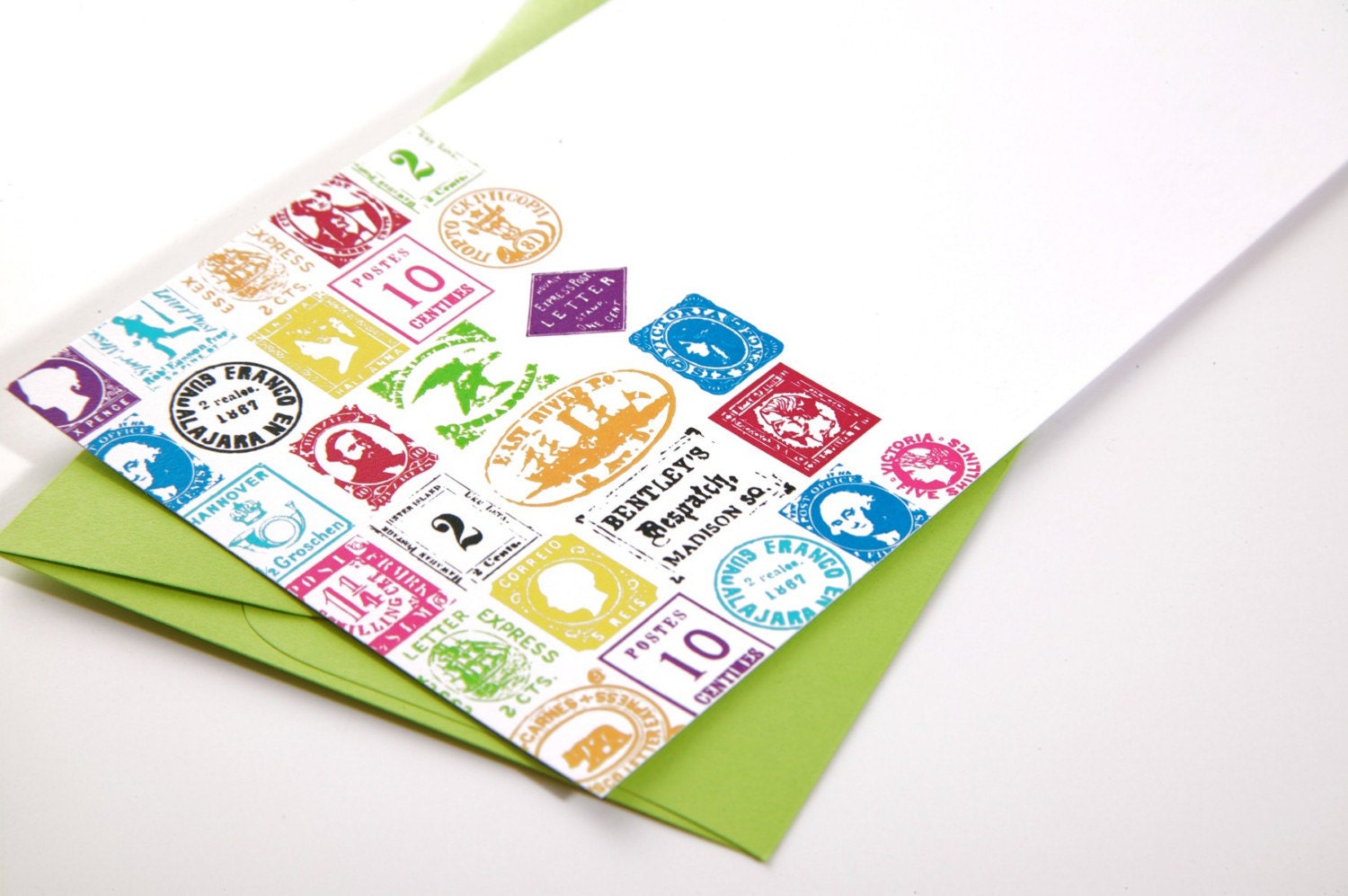 Colored Postage Stamps Moving Announcement or Note Card - Set of 24 - by Flair Designery Il_170x135