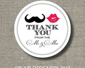 Mustache and Lips THANK YOU Wedding Stickers - Set of 80 labels - You Choose Fonts and Colors from Flair Designery Il_170x135