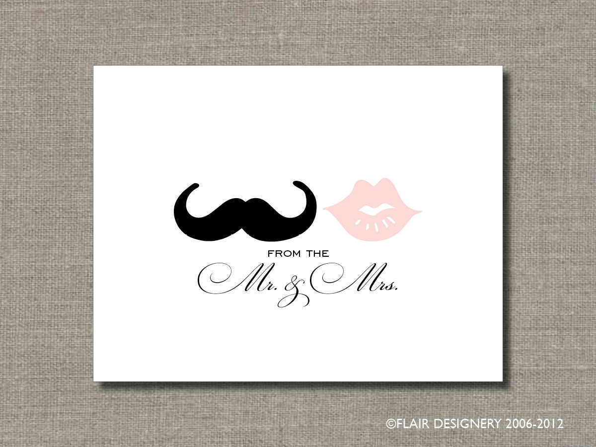Mr and Mrs MUSTACHE THANK YOU - 24 Folded Notelets - by Flair Designery