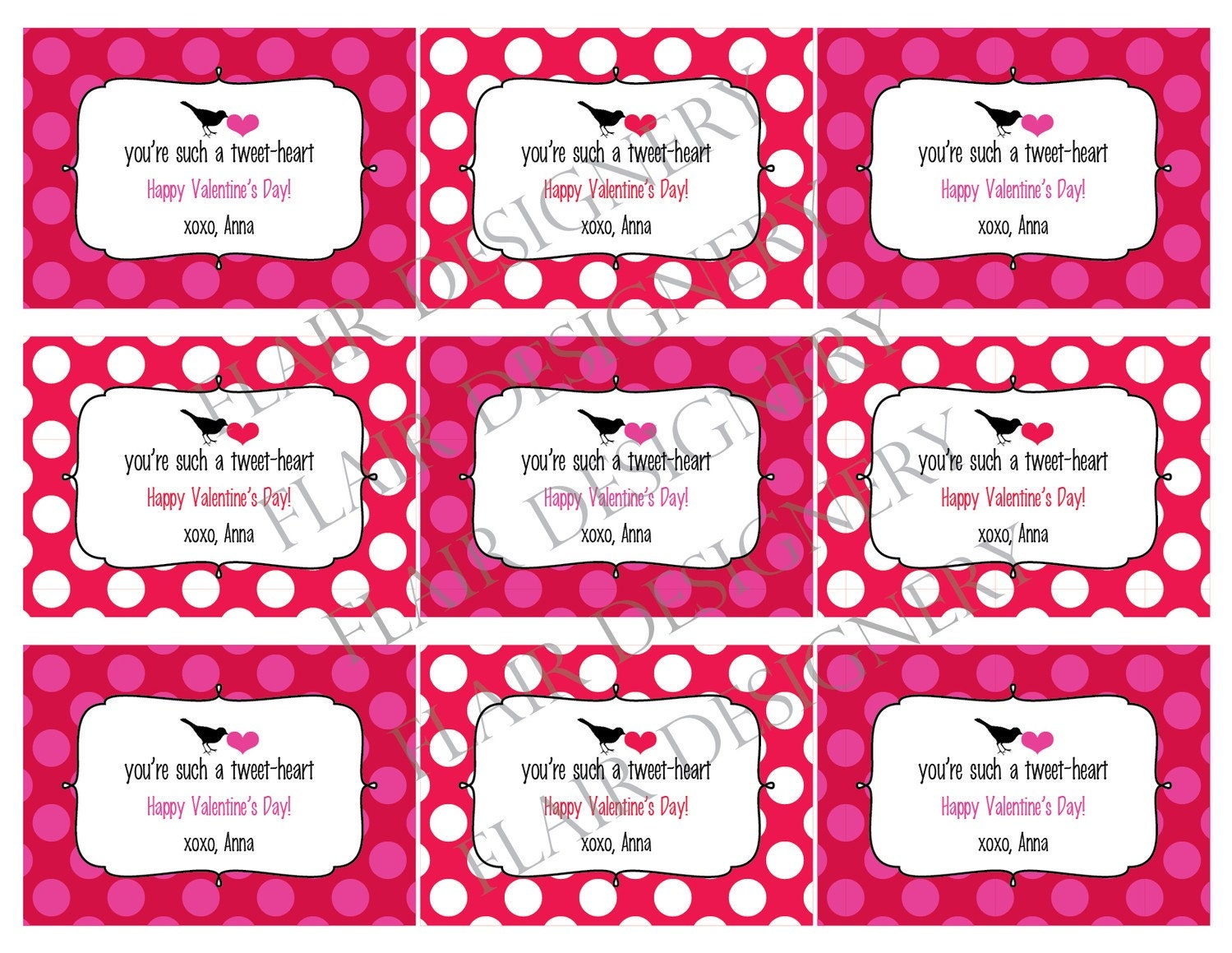 Polka Dot Love - Printable Valentine Cards/Labels/Favor and Gift Tags
