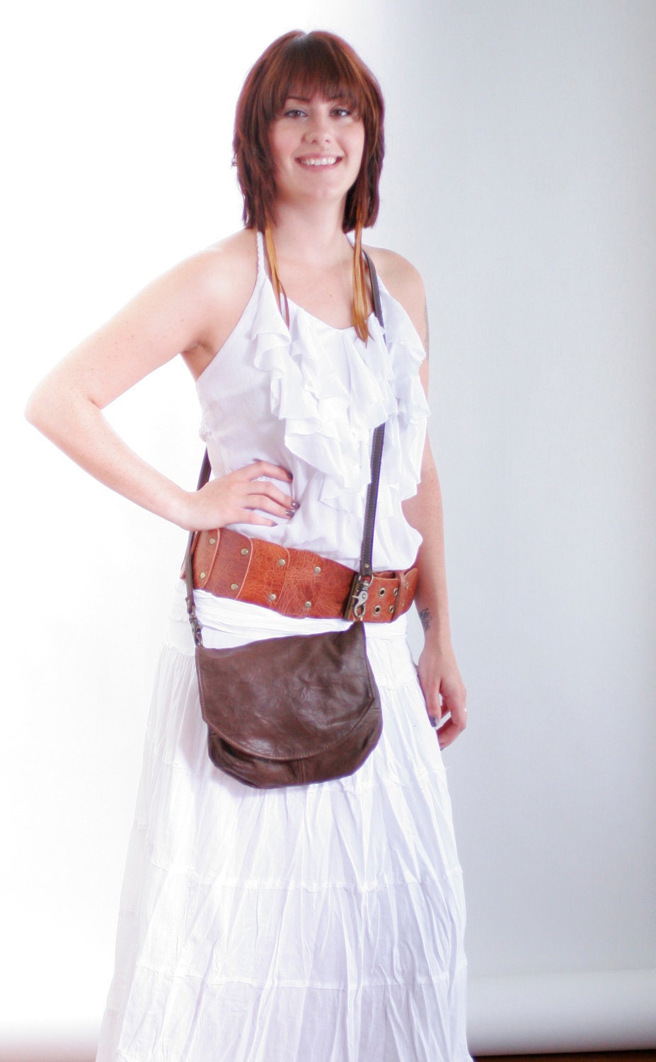 Small crossbody boho chic hobo - soft tumbled Chocolate