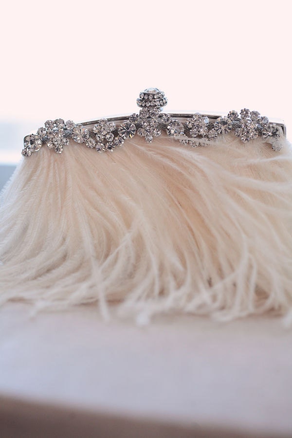 2013 NEW Larger STARLET Feather and Rhinestone Bridal Clutch Purse