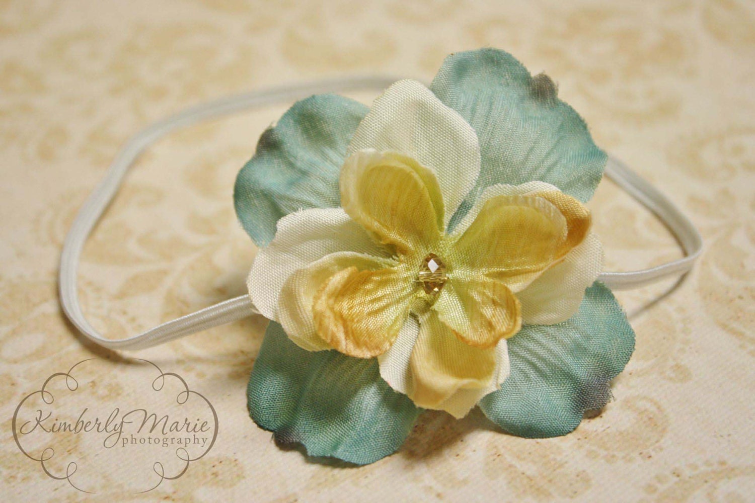 Cream and Blue Vintage Inspired Flower Headband