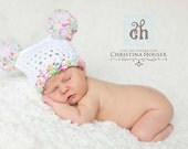 Newborn Pom Pom Sack Hat White Pink Lime Green