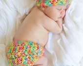 Newborn Baby Hat Diaper Cover Set Bright Cotton Candy