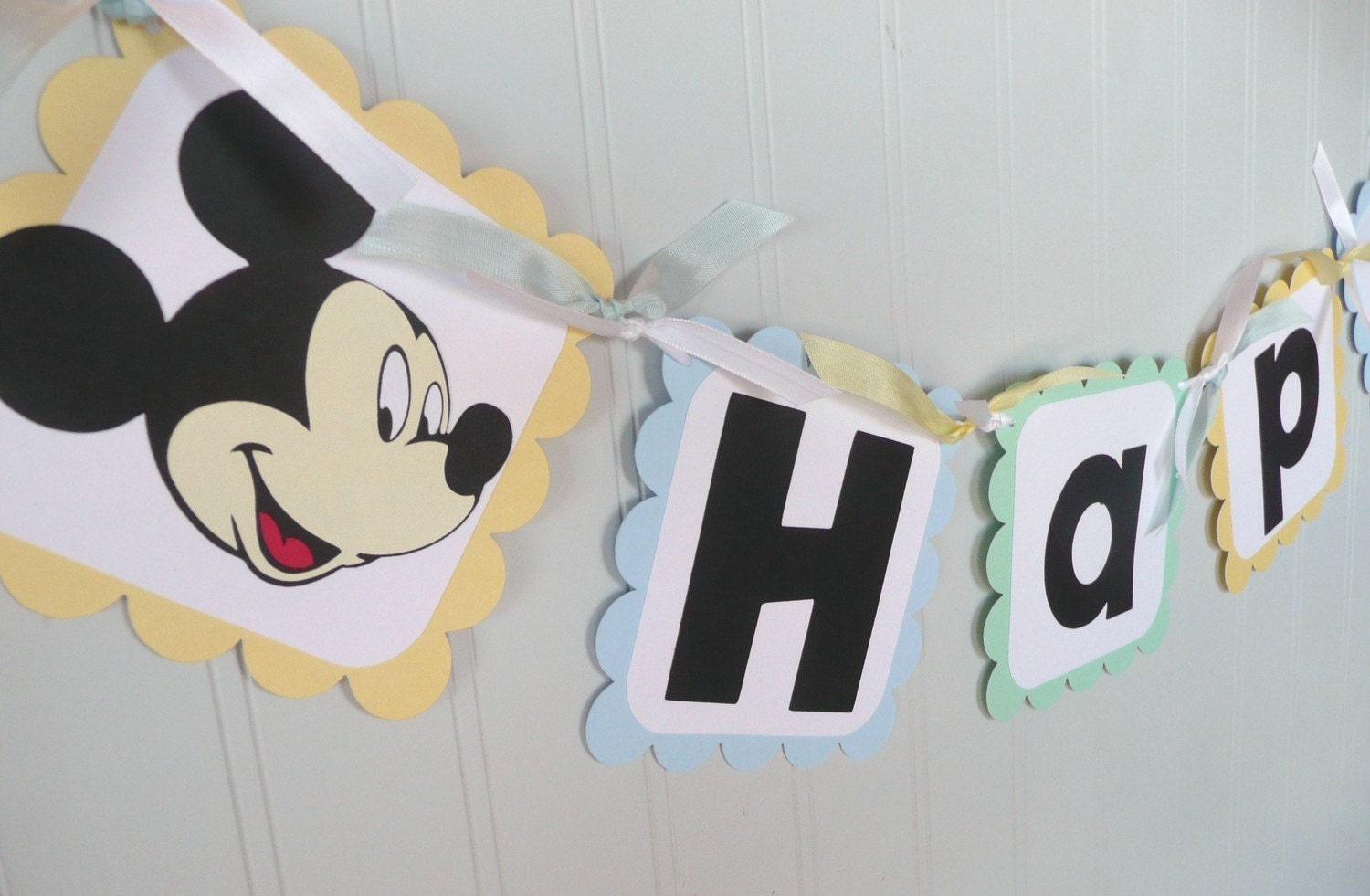 Baby Mickey Mouse First Birthday Banner and NAME Banner