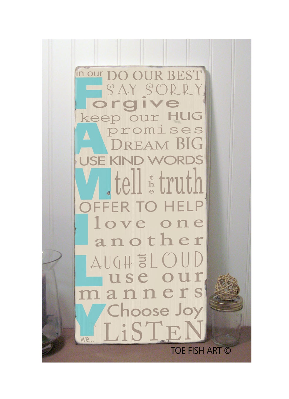 In Our Family we... Family Rules Sign -Typography Word Art Sign -Distressed on Wood- Pick your colors