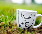 Coffee Mug Tea Cup Teal and Black Monster Hand Painted Coffee MMMug
