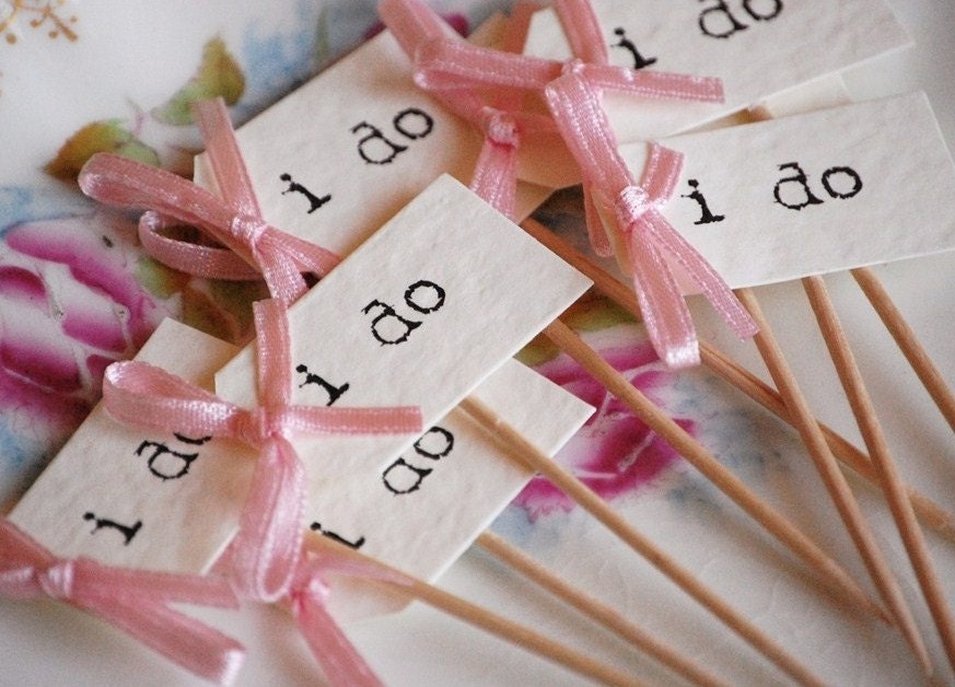 I Do Cupcake Sticks - ivory and pastel pink