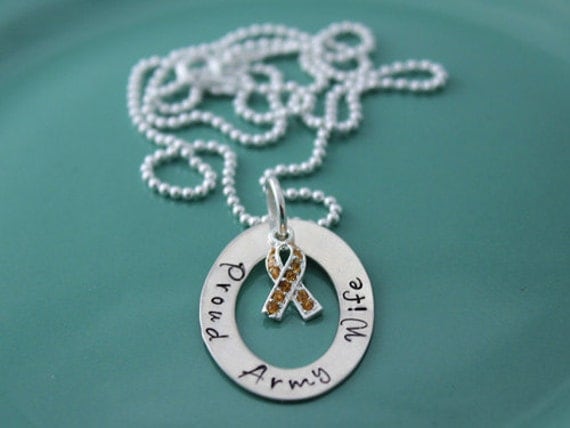Sterling Silver Proud Army Wife Hand Stamped Necklace, Personalized Hand Stamped Jewelry