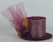 Lavender and Copper Paisley with Purple Velvet Mini Top Hat Fascinator with Rhinestones and Tulle