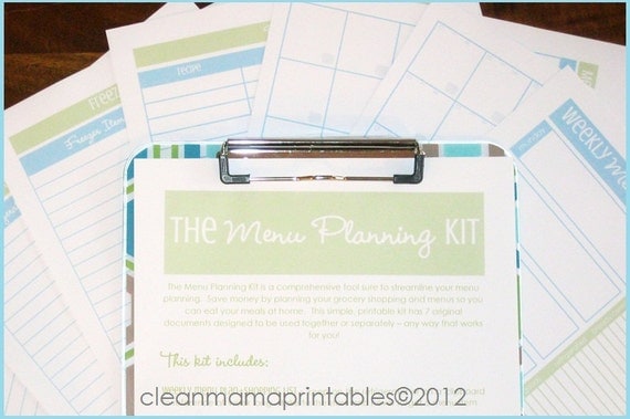 The Menu Planning Kit - Aqua and Lime - 7 documents - INSTANT DOWNLOAD