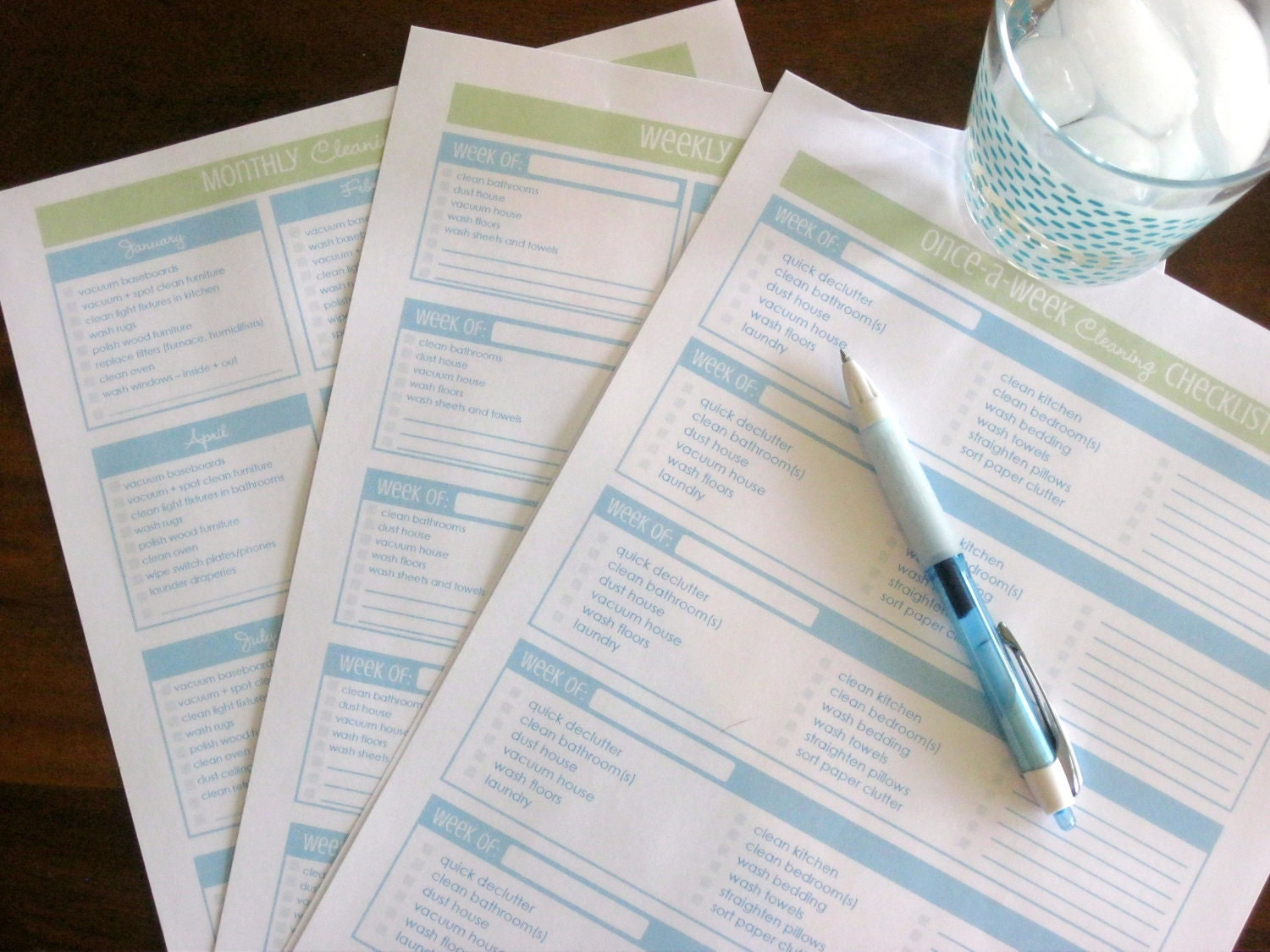 The Cleaning Kit   - Aqua and Lime - 6 documents - INSTANT DOWNLOAD