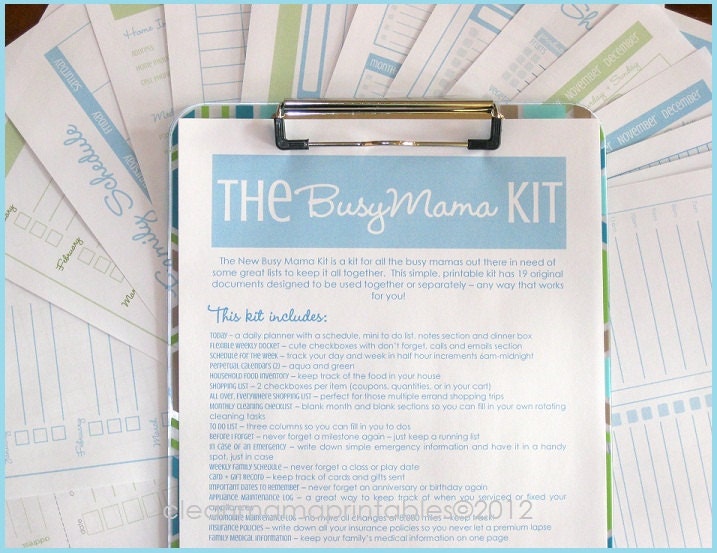 The Busy Mama Kit - Aqua and Lime - 19 documents - INSTANT DOWNLOAD