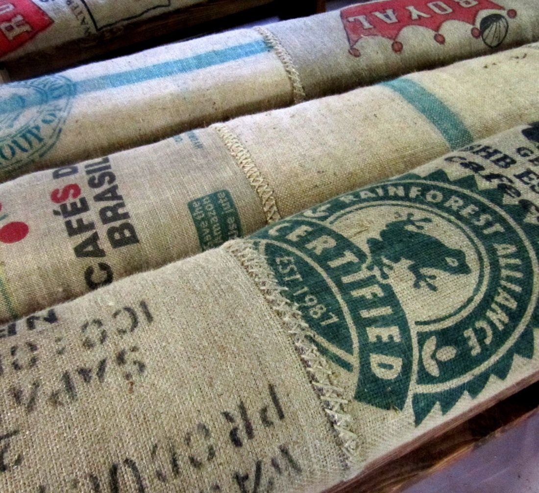 Reclaimed wood and recycled coffee sack monster benches