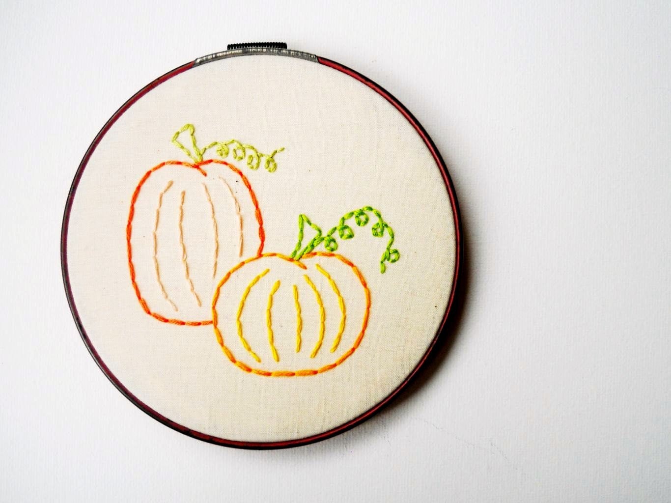 Pumpkin Patch Embroidery Hoop Wall Art - Handmade Autumn Decoration - ON SALE