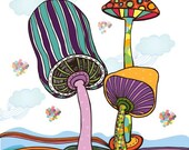 What's For Breakfast, modern nursery art, wall art, mushroom, kids room, ready to ship, woodland, Archival Art Print 8x10