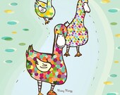 Hungry Ducks - Nursery Wall Art - Home Decor - Kids Wall Art - Archival Art Print 8x10
