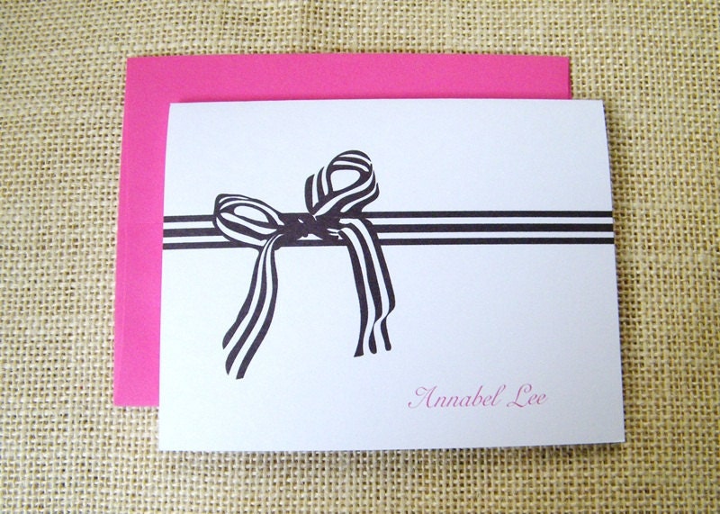 Striped Bow Personalized Custom Stationery Stationary Gift