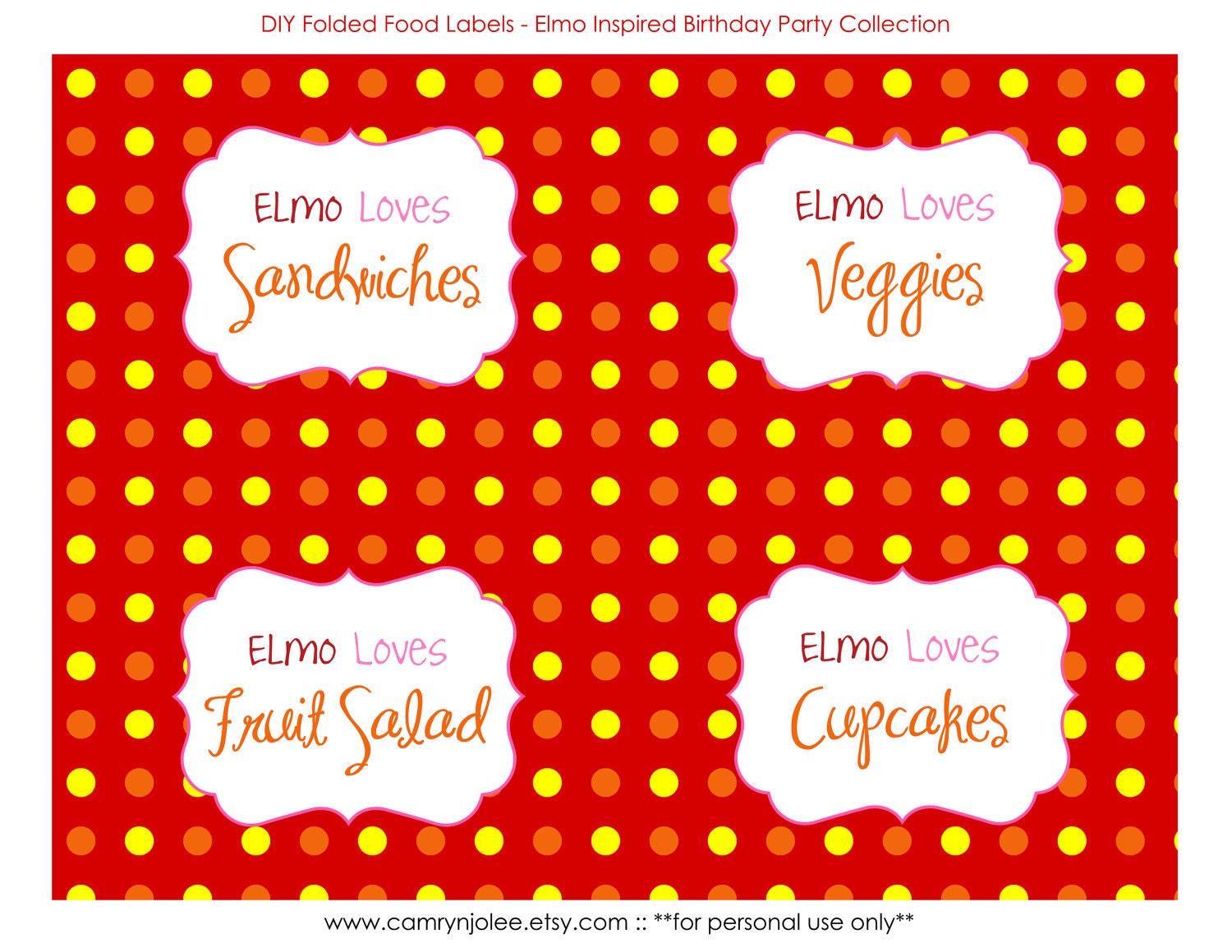 Sesame Street Elmo Inspired Food Labels - Digital File Il_570xn