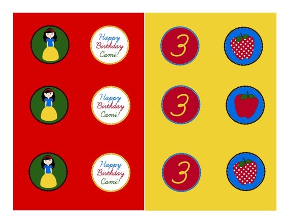 Snow White Inspired Birthday Party Cupcake Toppers/Party Circles - Digital File Il_570xn