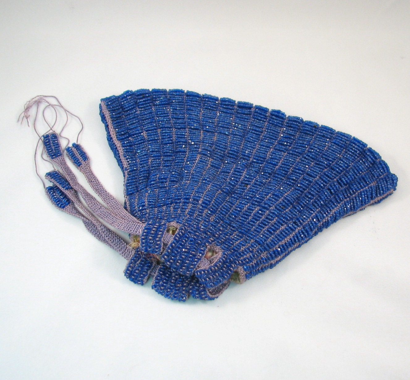 Beautiful Vintage Hand Crocheted Bright Blue Beaded Purse
