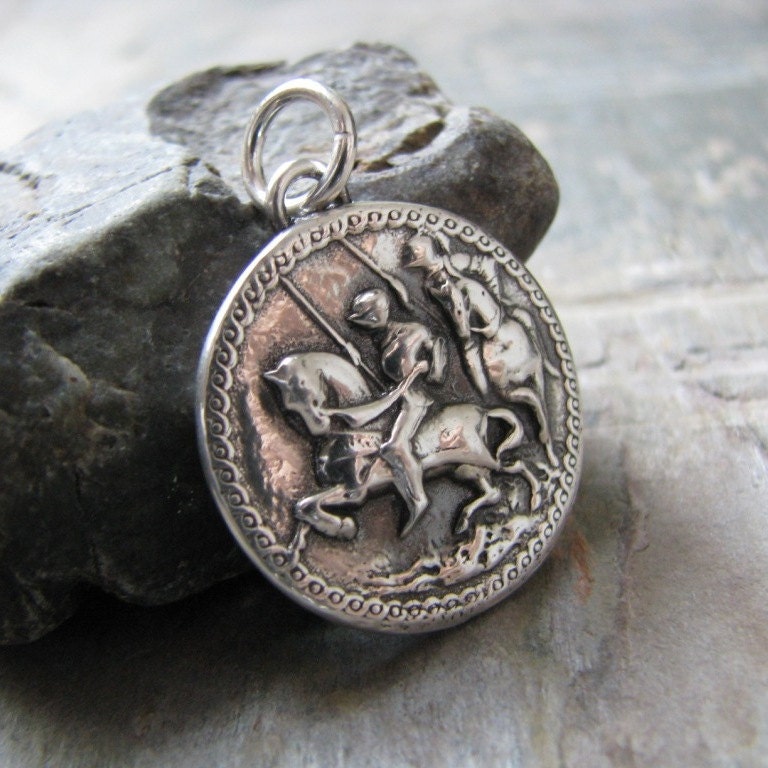 Triumph, PMC Artisan Silver Jewelry, Fine Silver Knights on Horses Pendant, Precious Metal Clay