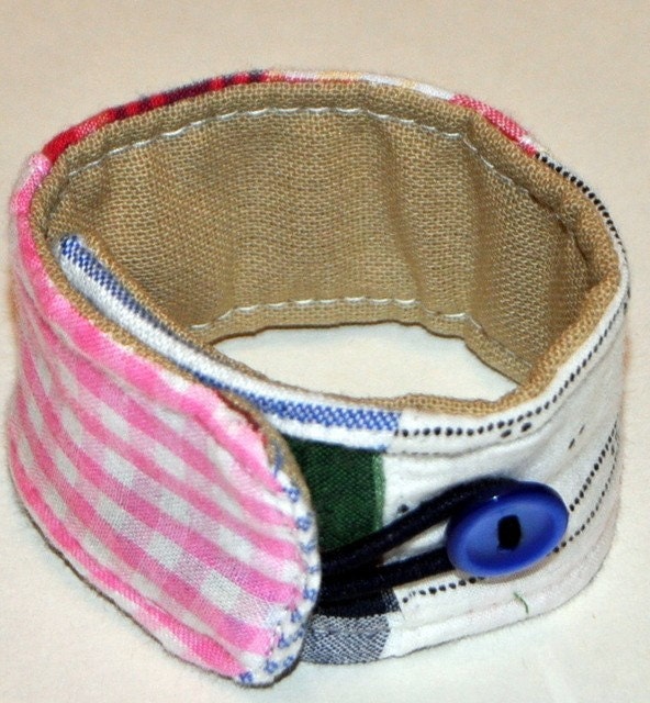 Madras Patchwork Fabric Cuff Bracelet