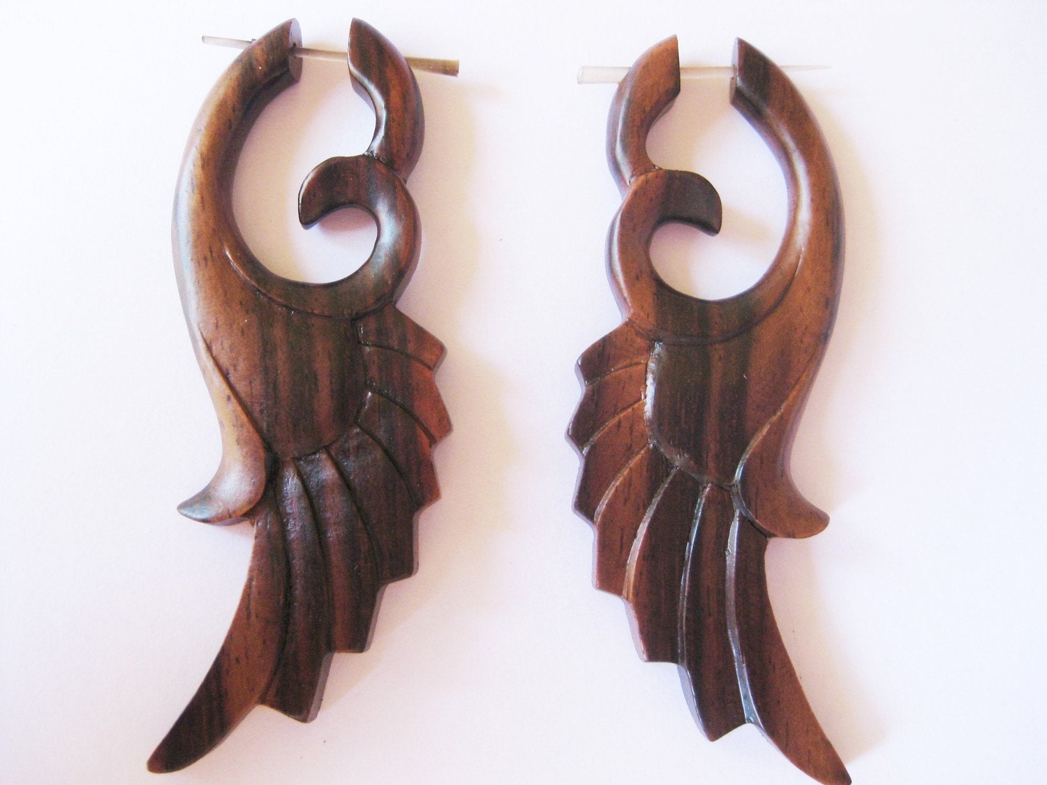 Carved wooden stick earrings