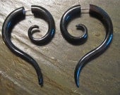 Black horn fake gauges earrings- LARGE spirals