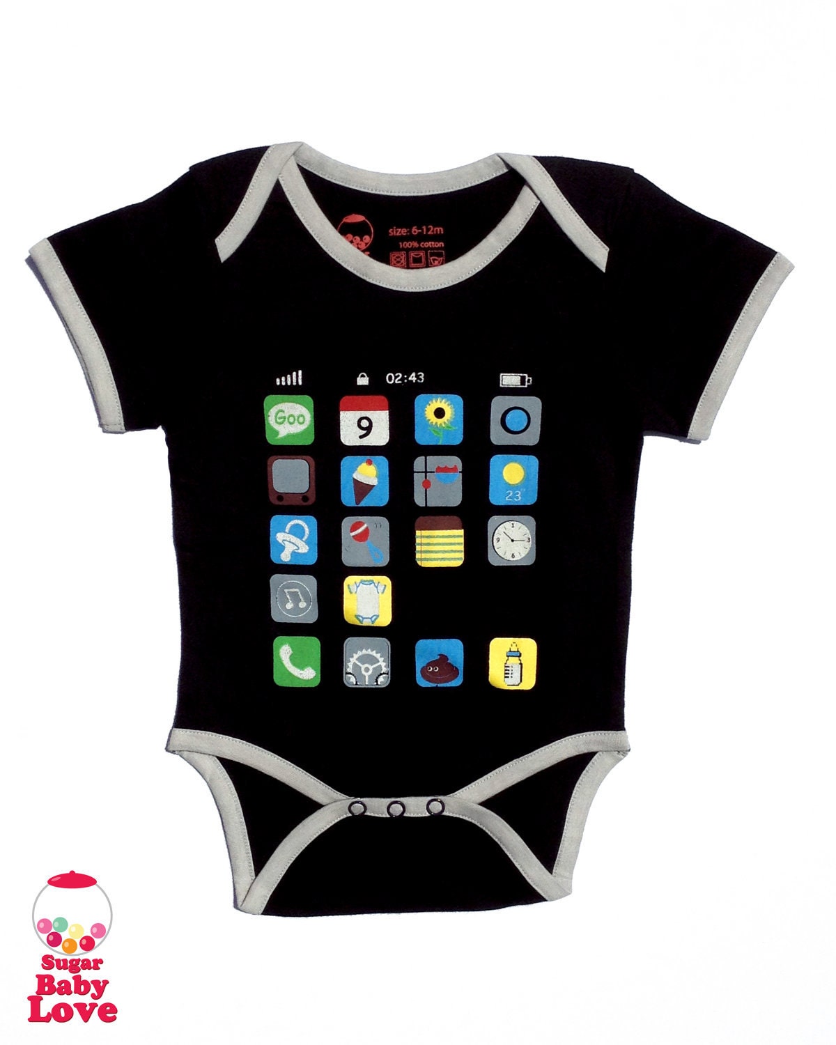 baby bodysuit - i baby - i phone - black onesie
