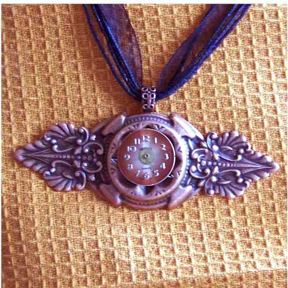 Antiqued Copper Time Flys Pendant
