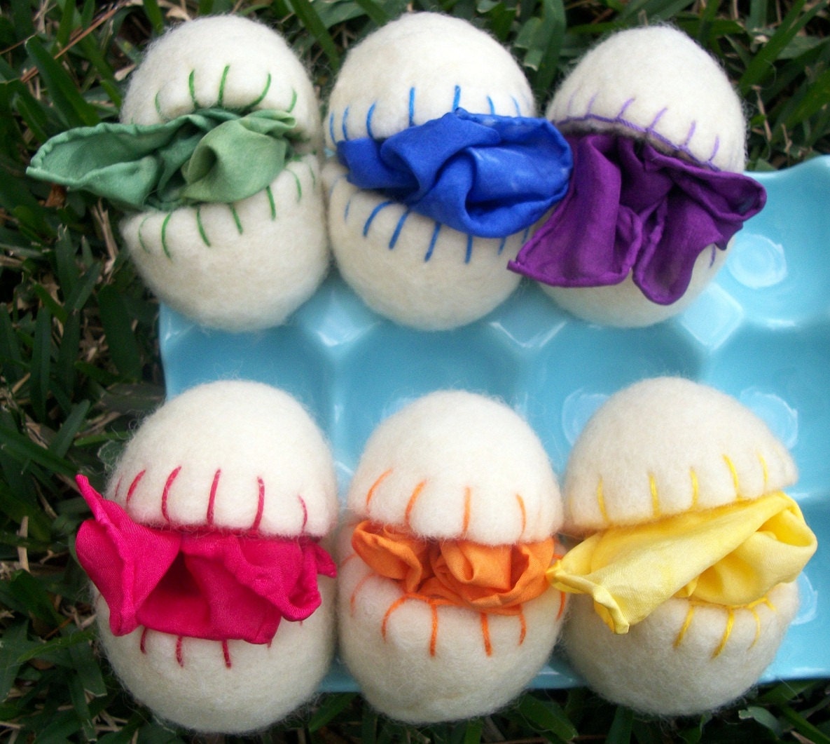 6 wool felted eggs and 6 rainbow playsilks - stellagraceboutique 6 wool felted eggs and 6 rainbow playsilks - stellagraceboutique